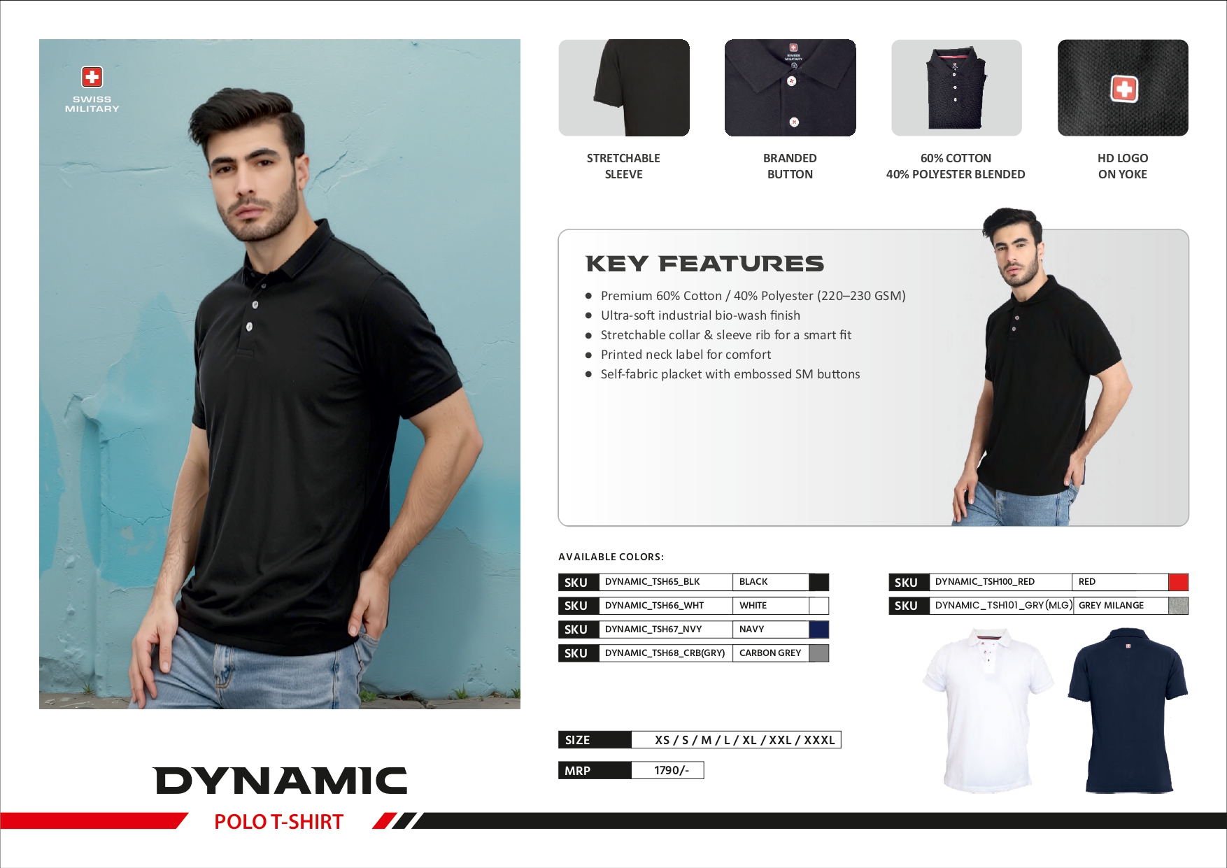 SWISS MILITARY Cotton Polyester Polo T-Shirt