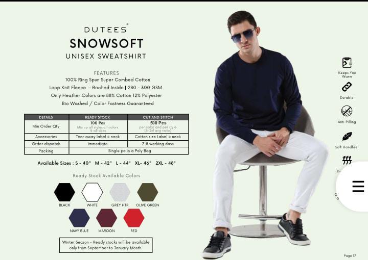 DUTEES SNOWSOFT UNISEX SWEATSHIRT