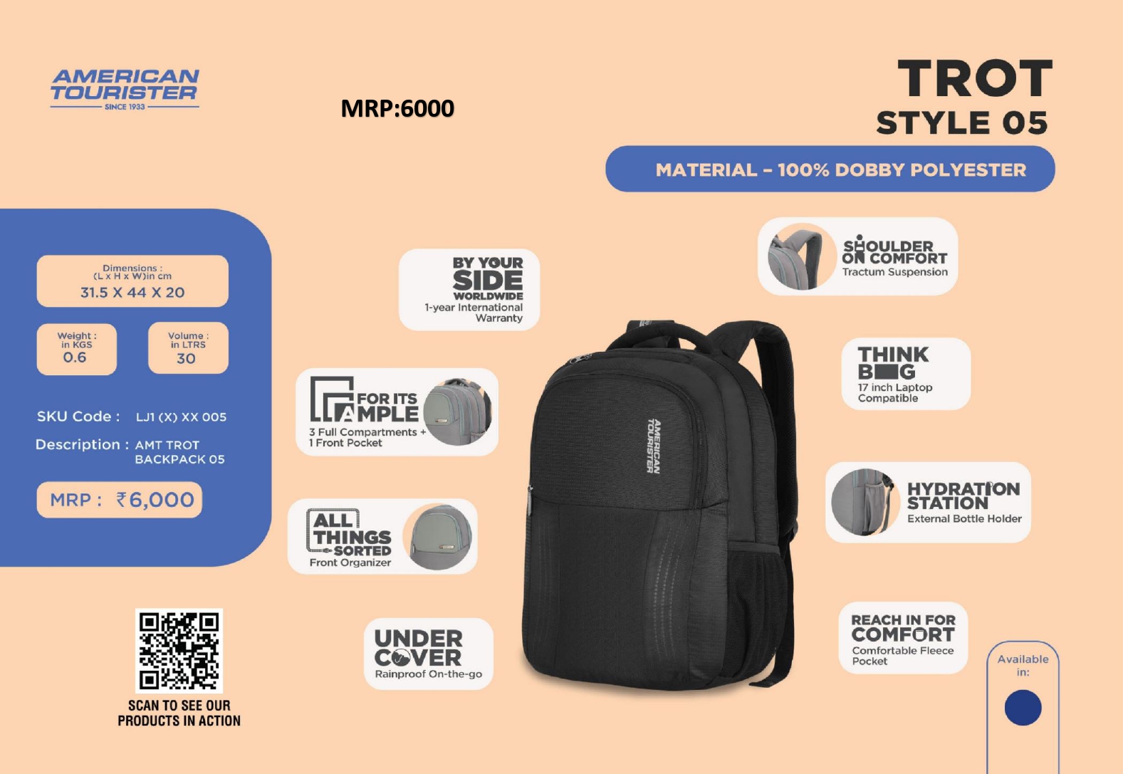 AMERICAN TOURISTER TROT BACKPACK (STYLE 05)