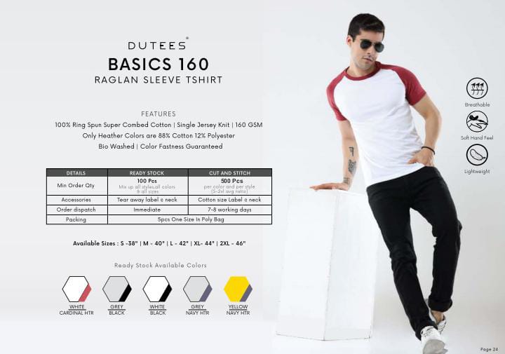 DUTEES BASIC 160 RAGLAN SLEEV TSHIRT