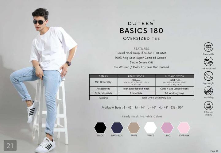 DUTEES BASIC 180 OVERSIZED TEE