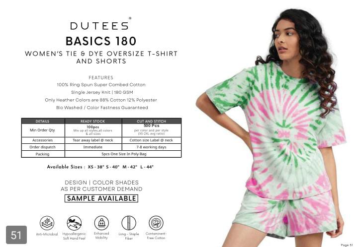 DUTEES Basic  180 WOMEN TIE OVERIZED T SHIRT AND SHORTS