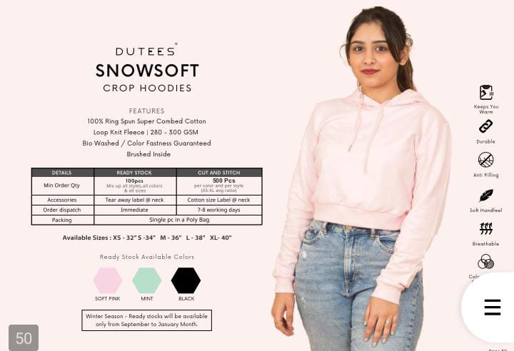 DUTEES SNOWSOFT CROP HOODIES