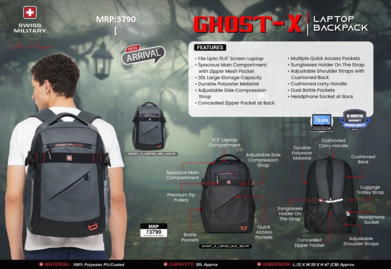 SWISS MILITARY Ghost-X Laptop Backpack
