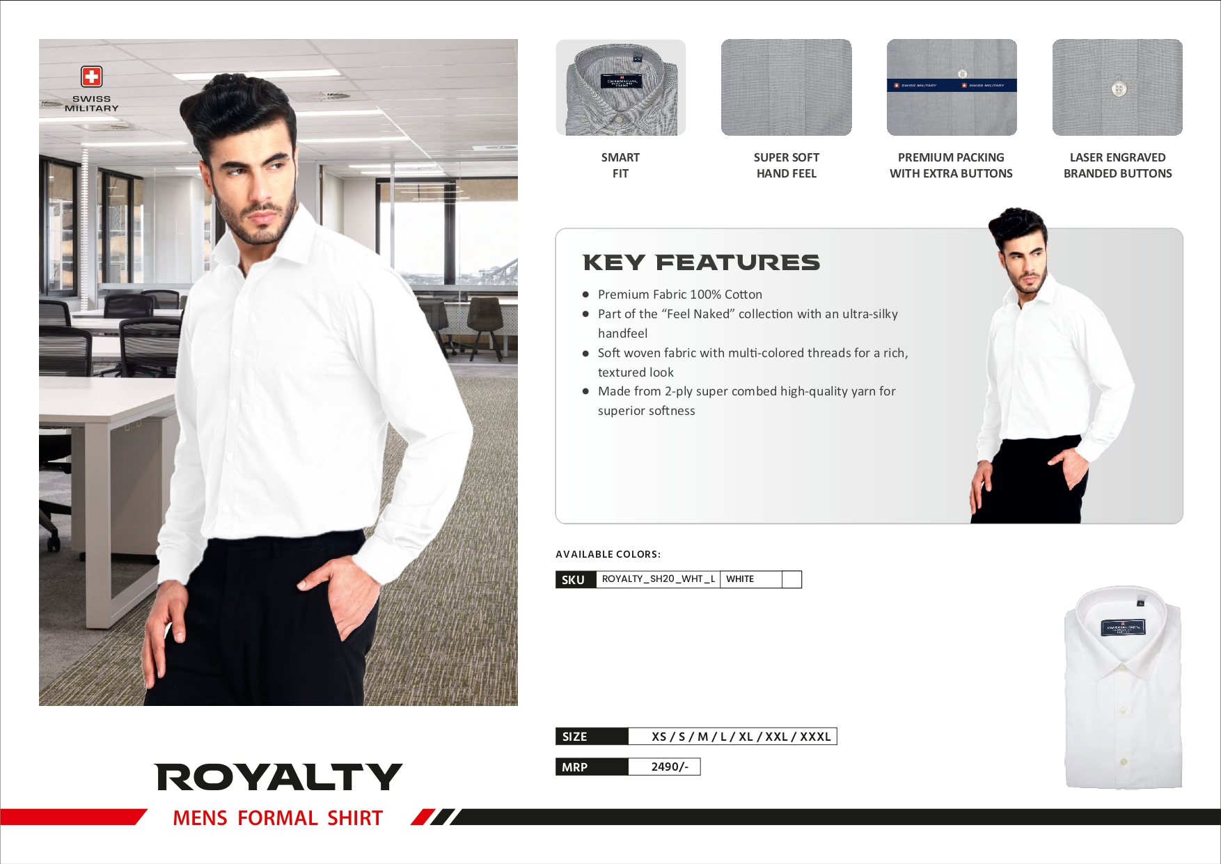 SWISS MILITARY 100% Cotton Collar Shirt