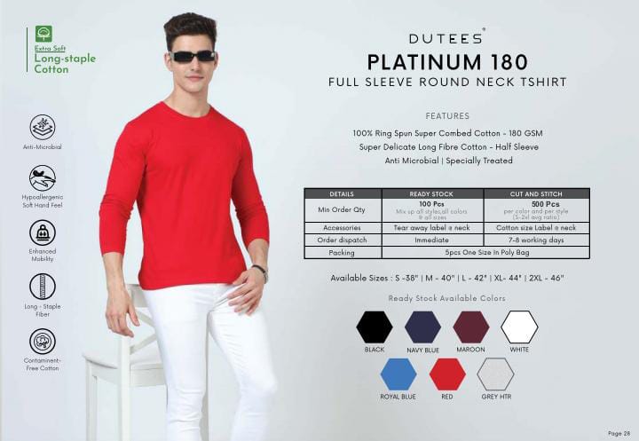 DUTEES PLATINUM 180 FULL SLEEVE ROUND NECK TSHIRT