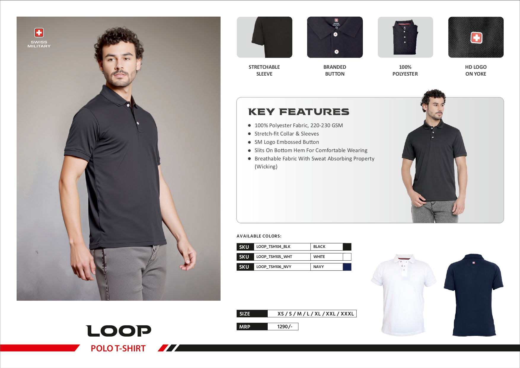 SWISS MILITARY 100% Polyester Collar T-Shirt