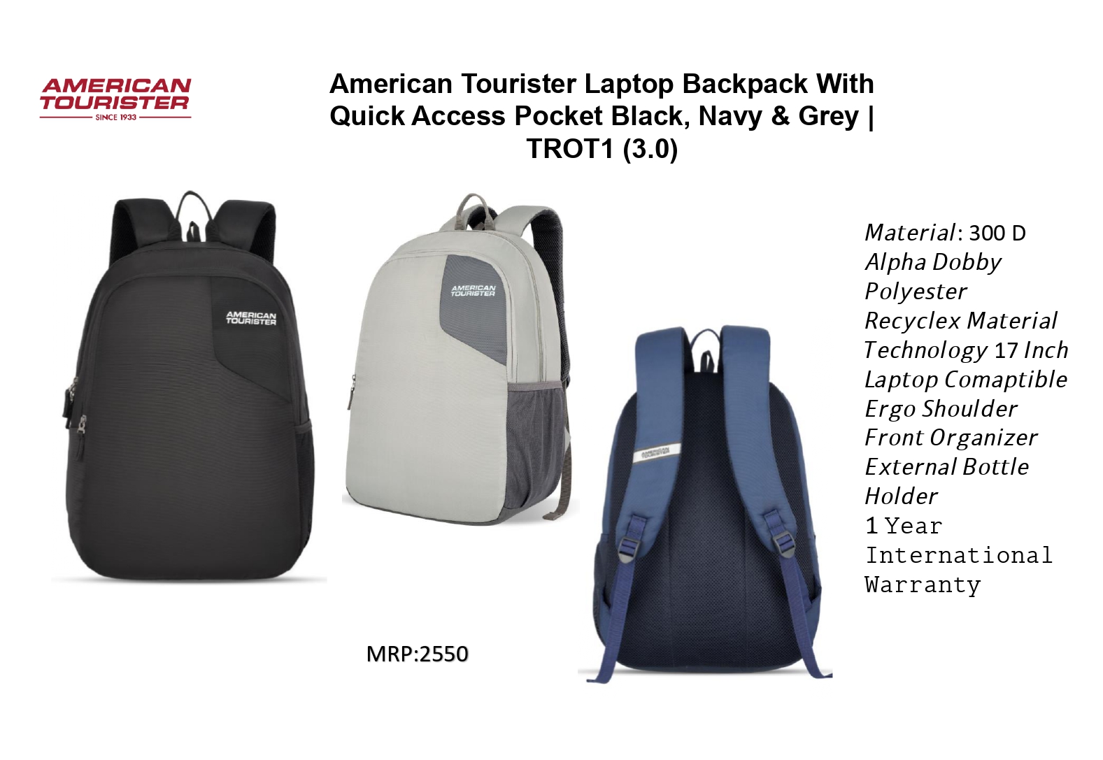 AMERICAN TOURISTER Laptop Backpack TROT 1 (3.0)