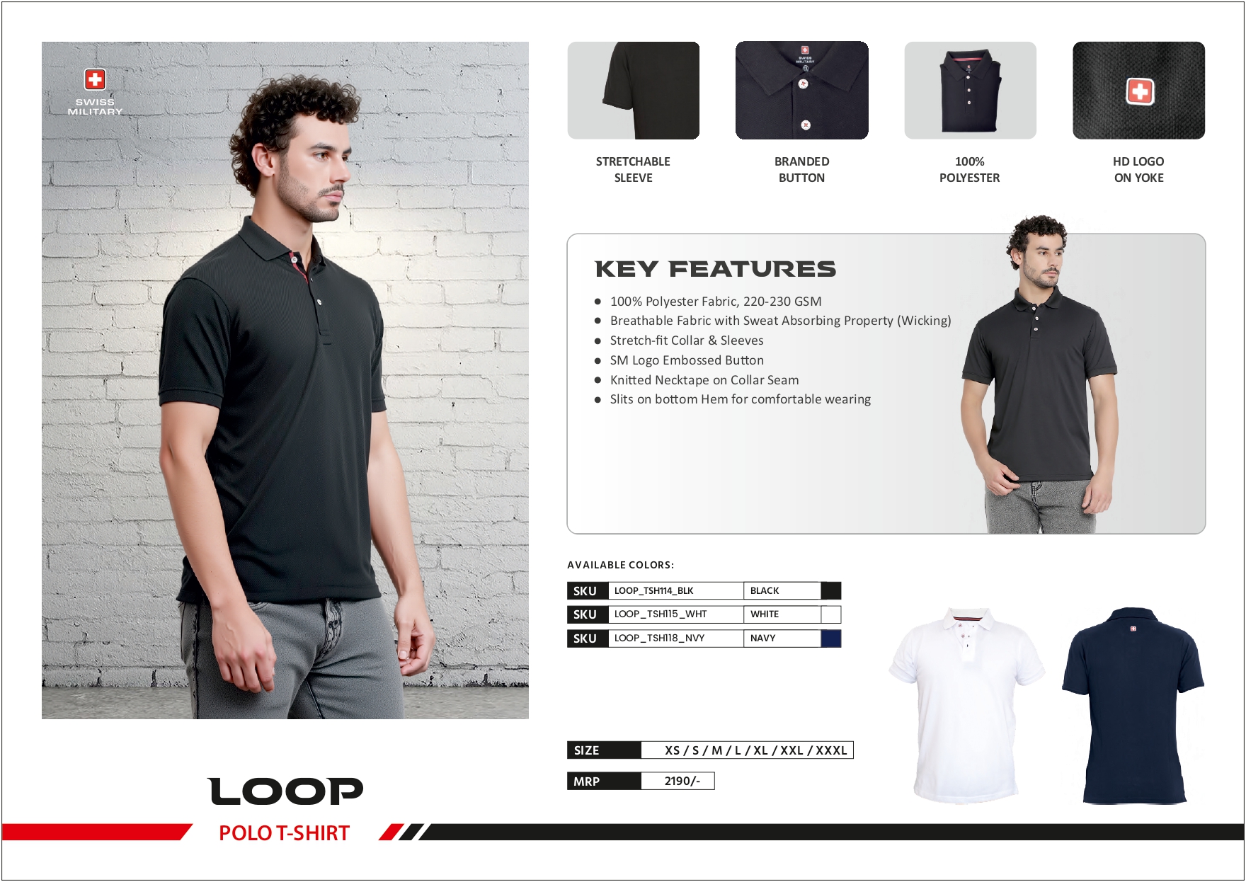 SWISS MILITARY 100% Polyester Polo T-Shirt