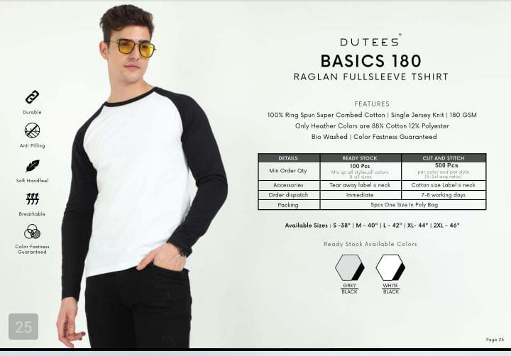 DUTEES BASIC 160 RAGLAN FULLSLEEVE TSHIRT