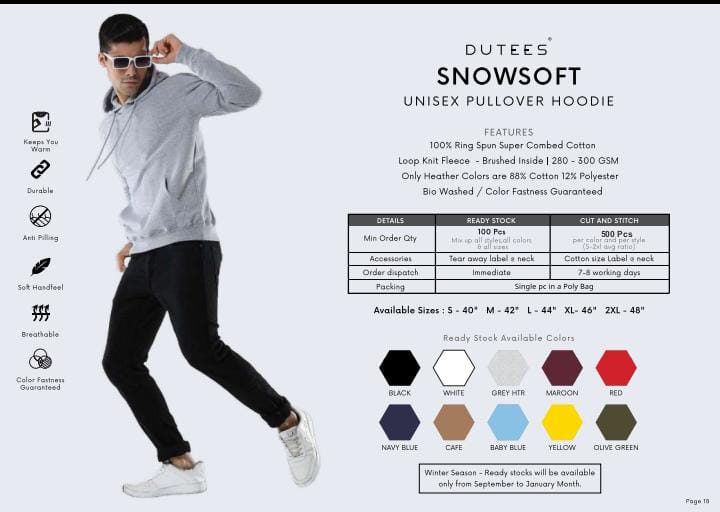 DUTEES SNOSOFT UNISEX PULLOVER HOODIE