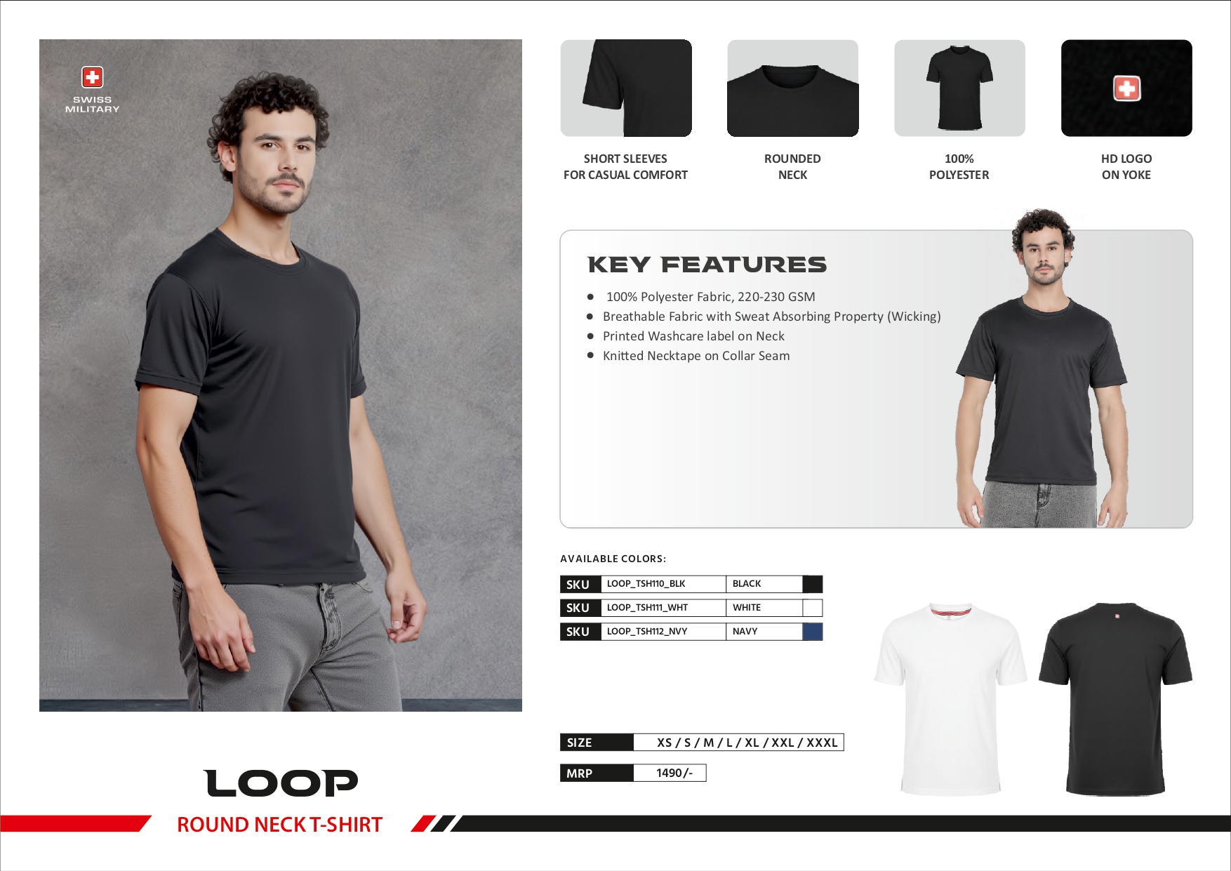 SWISS MILITARY 100% Polyester RN T-Shirt