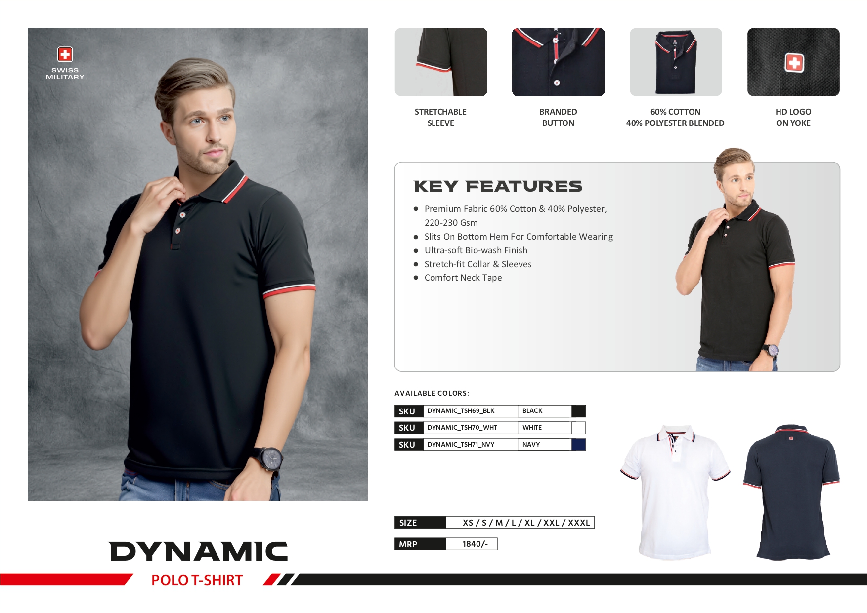SWISS MILITARY Poly Cotton Tipping T-Shirt
