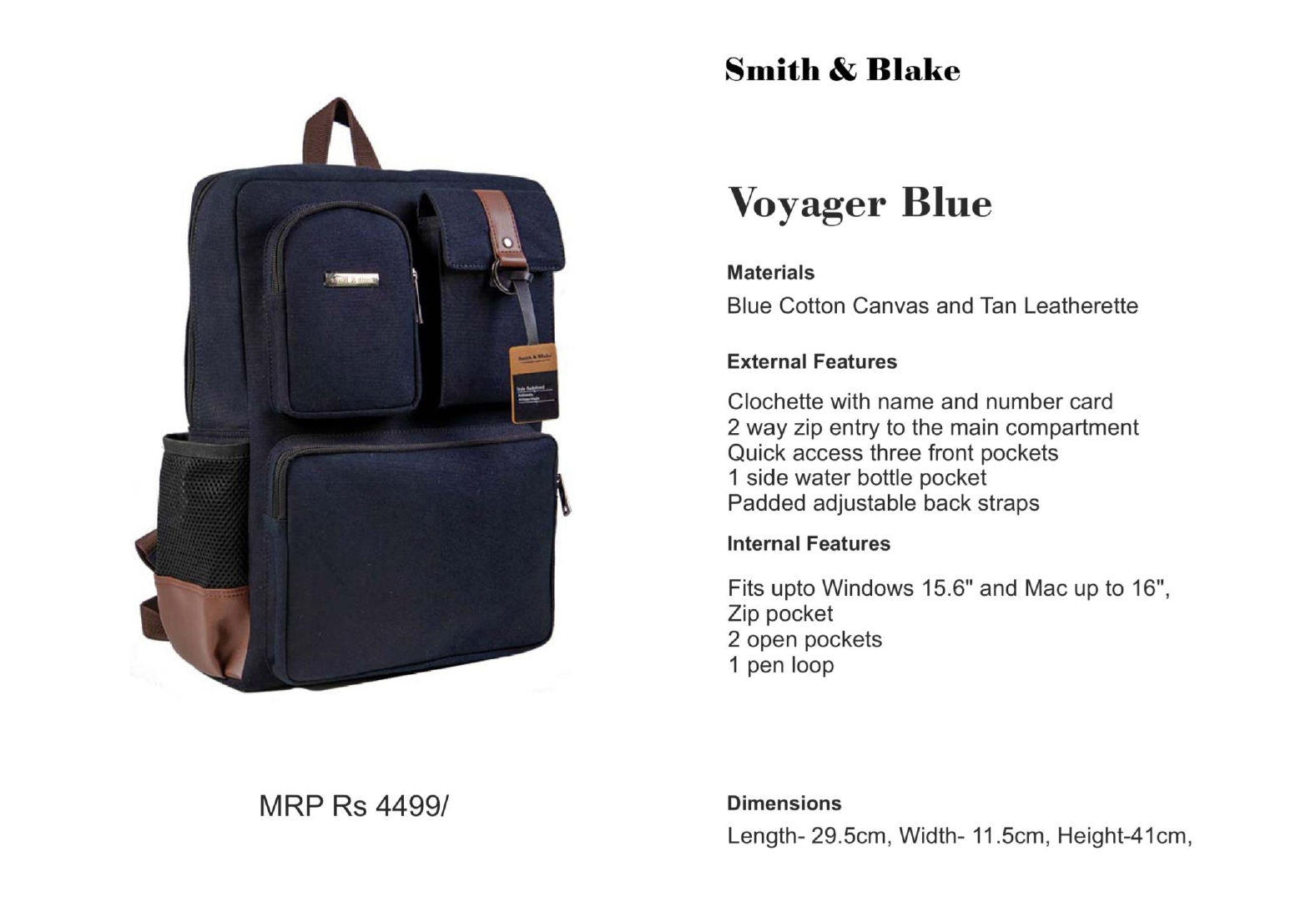SMITH & BLAKE Voyager Blue Laptop Backpack