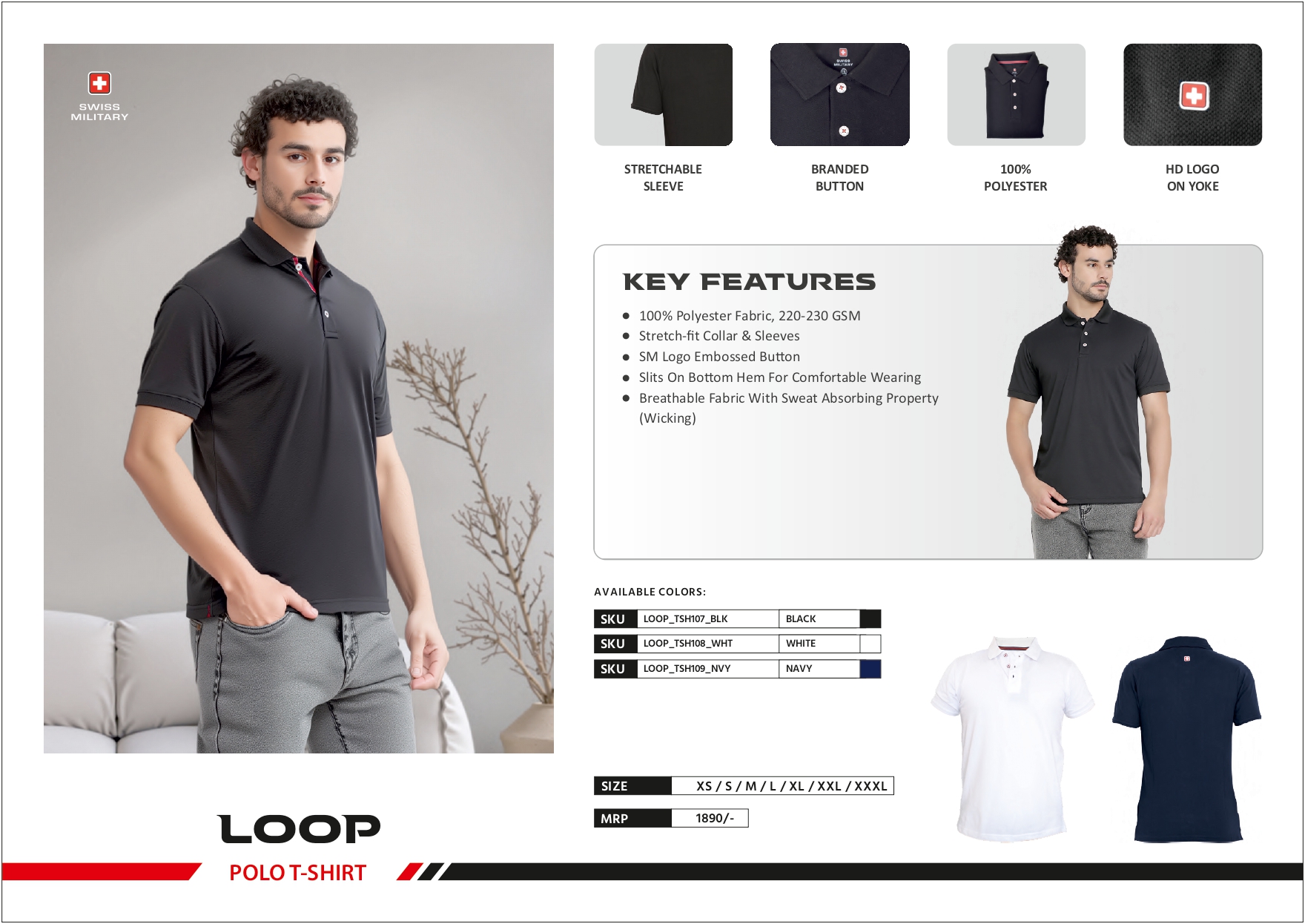 SWISS MILITARY Polycotton Polo T-Shirt