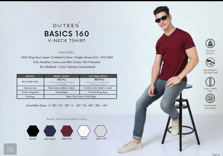 DUTEES BASIC 160 V-NECK TSHIRT