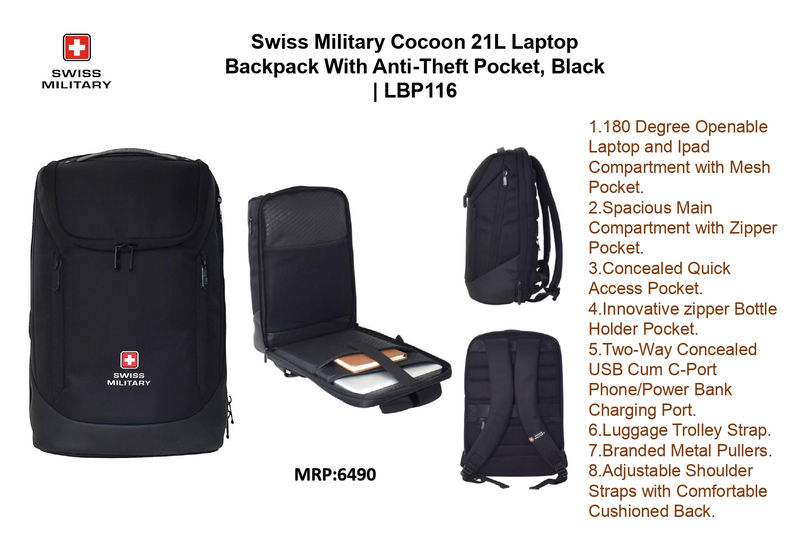 SWISS MILITARY Cocoon 21L Laptop Backpack