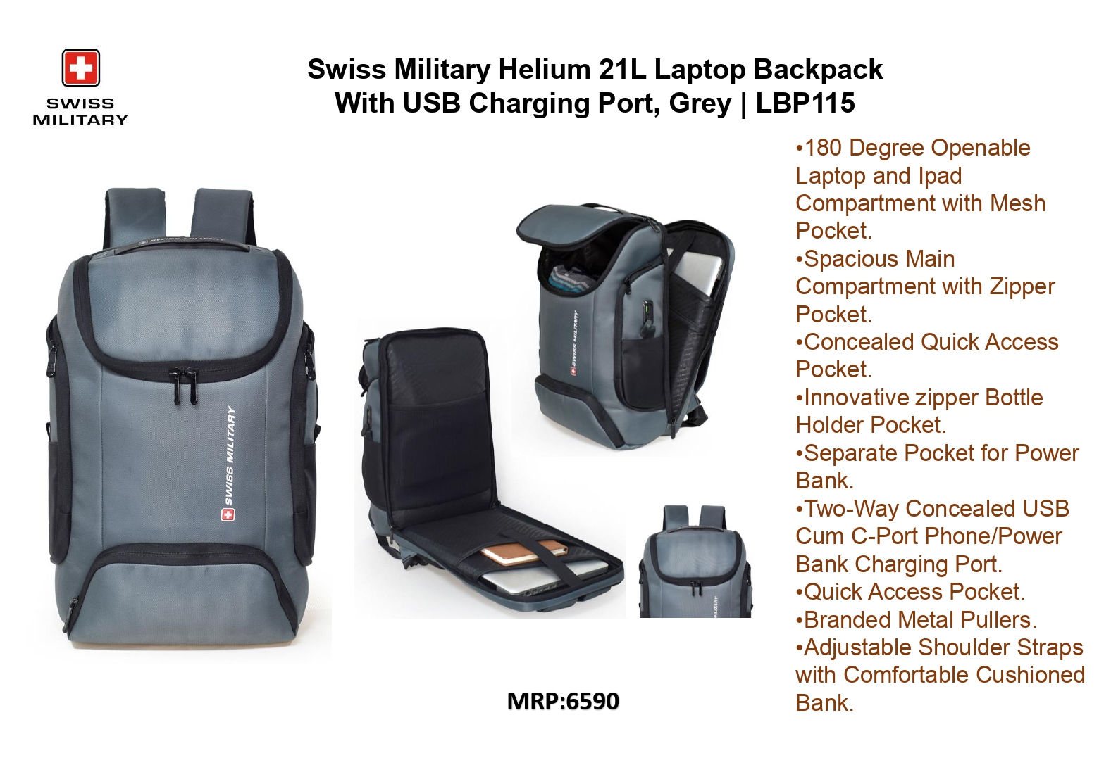 SWISS MILITARY Helium 21L Laptop Backpack