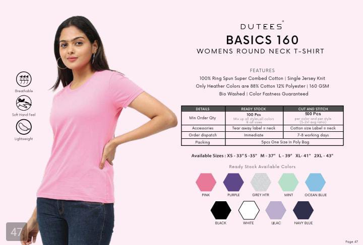 DUTEES BASIC 160 WOMEN ROUND NECK T-SHIRT